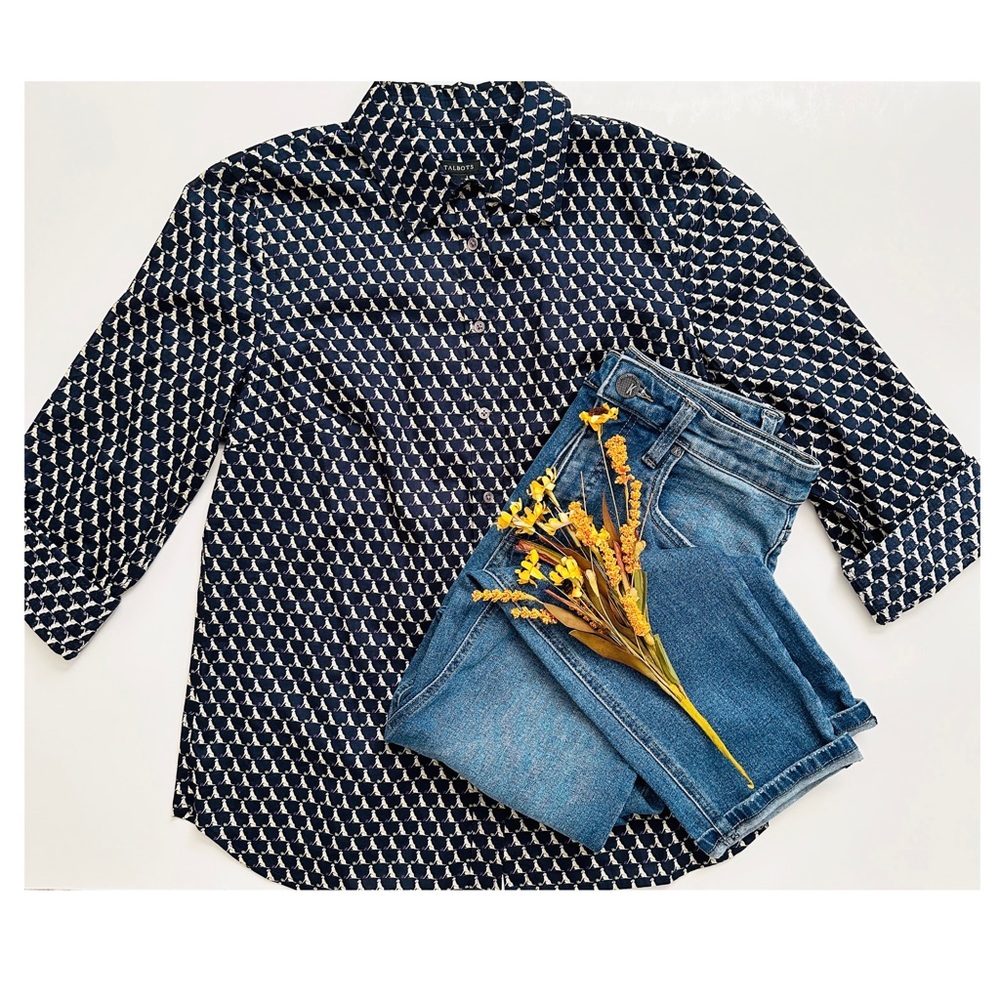 Navy Patterned Women's Top - Picture 2 of 7